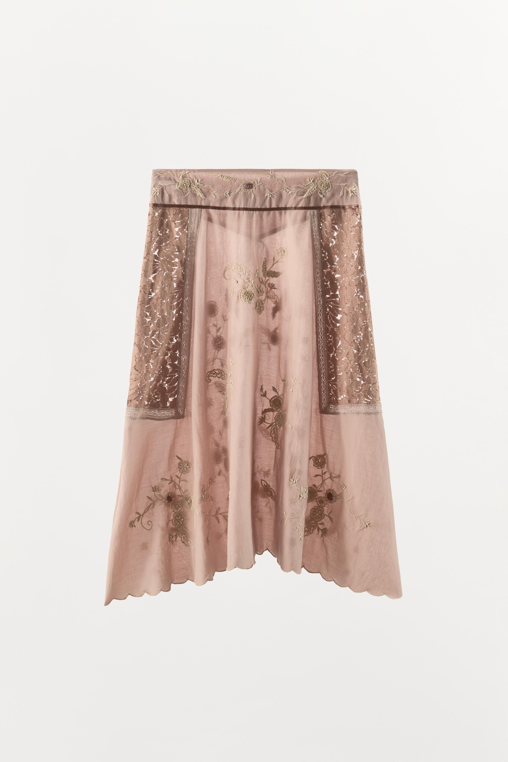 BEADED FLORAL EMBROIDERED MIDI SKIRT